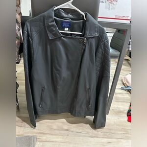 Dark gray, fake leather jacket, one X